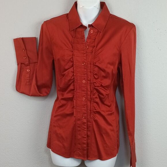 Antonio Melani Womens Paprika button down Long sleeve Top sz M Work Coquette - Picture 1 of 11